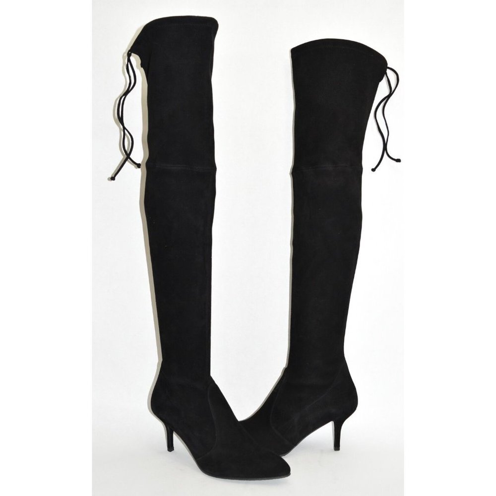 $850 STUART WEITZMAN Tiemodel Over-the-Knee Stretch Boot SUEDE BLACK 10 (K16)